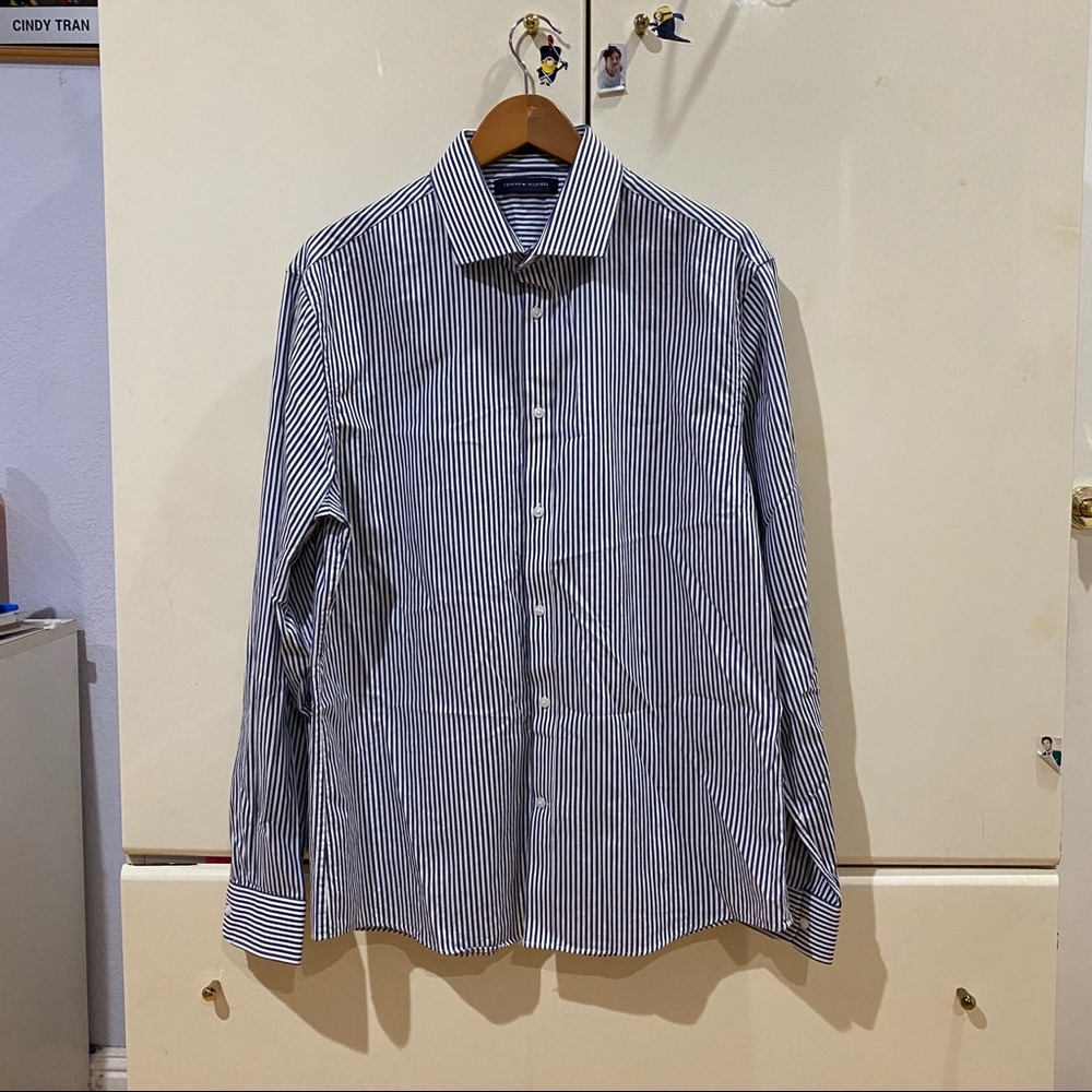 Tommy Hilfiger blue and white stripe shirt